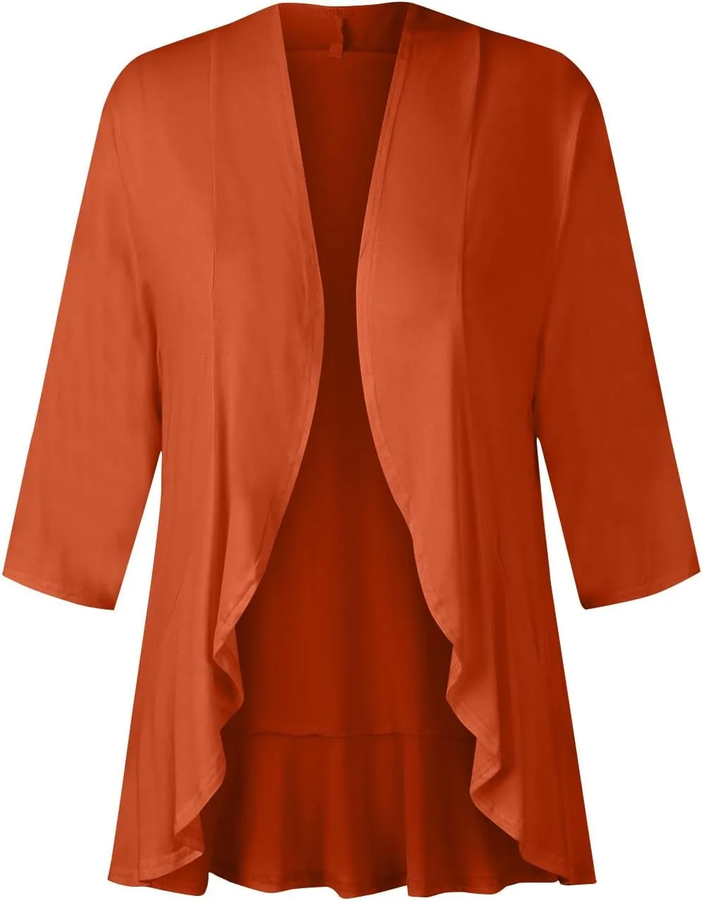 Women's Open Front Cardigan 3/4 Sleeve Draped Ruffles Soft Knit Shirts Cover Ups