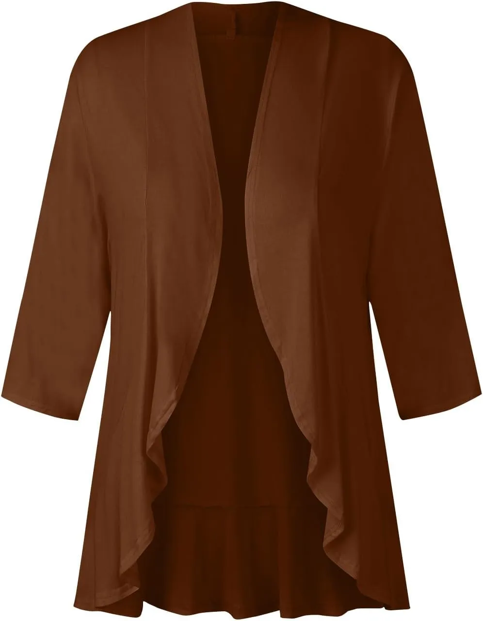 Women's Open Front Cardigan 3/4 Sleeve Draped Ruffles Soft Knit Shirts Cover Ups