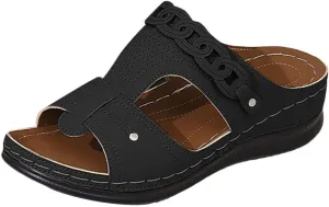 Womens Orthopedic Sandals Arch Support Low Wedge Sandals Hollow Out Vintage Breathable Platform Slippers, Summer Comfortable Open Toe Slip On Orthopedic Slippers