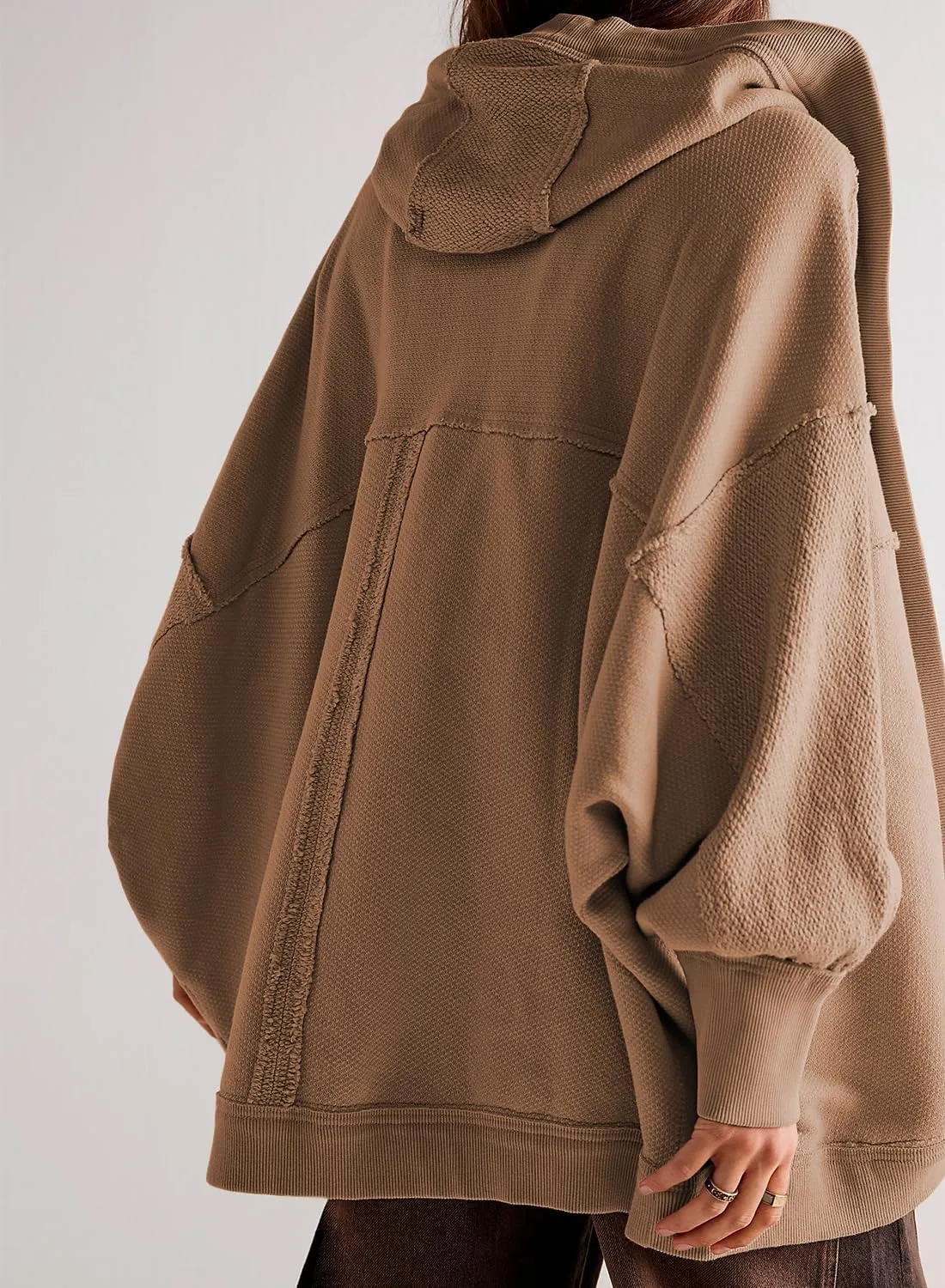 Womens Oversized Cardigan Hooded Open Front Sweatshirt Drop Shoulder Long Sleeve Fall Jackets Outwear