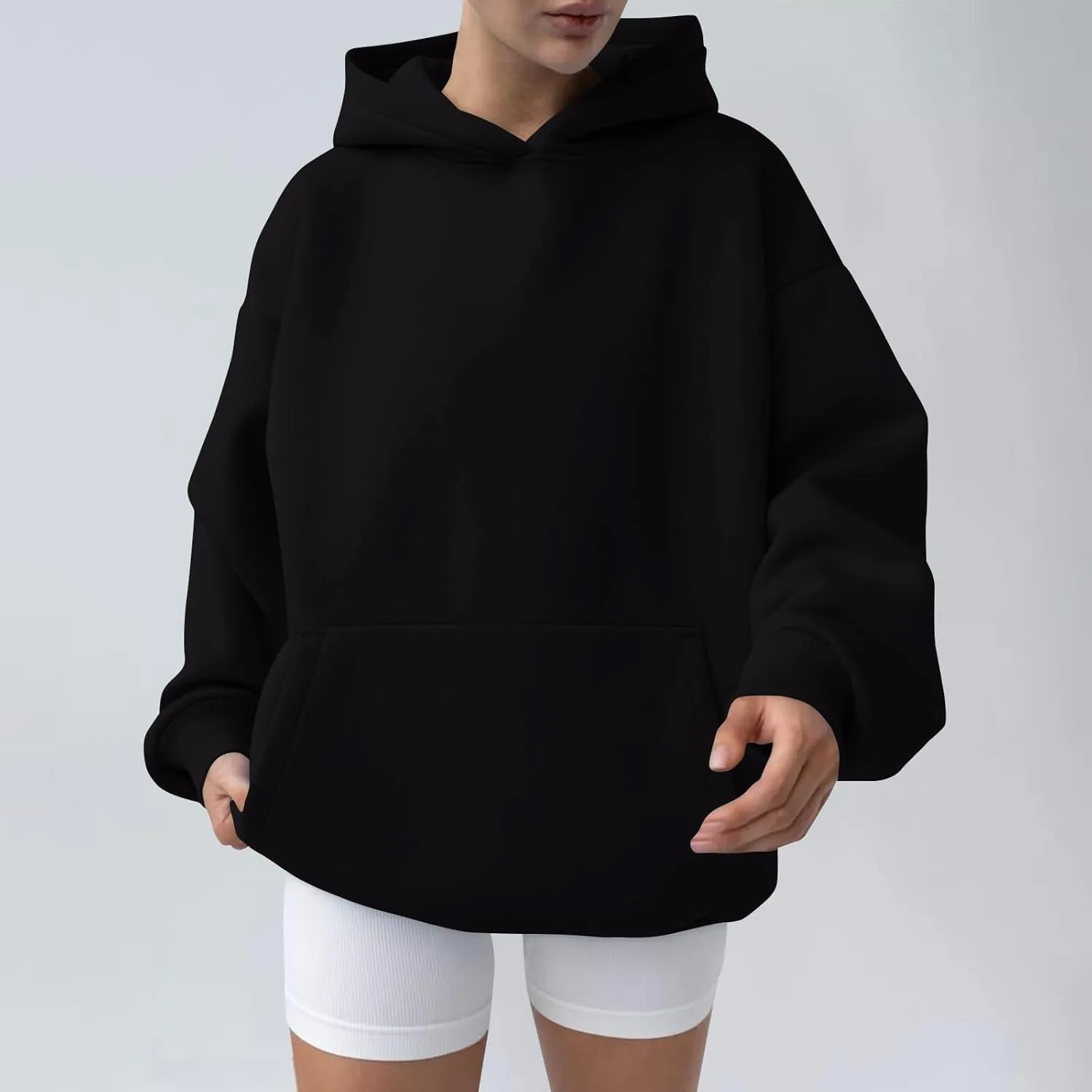 Womens Oversized Hoodie Fall Fashion 2024 Ribbed Cuffs Crewneck Sweatshirt Drop Shoulder Long Sleeve Tops With Pocket