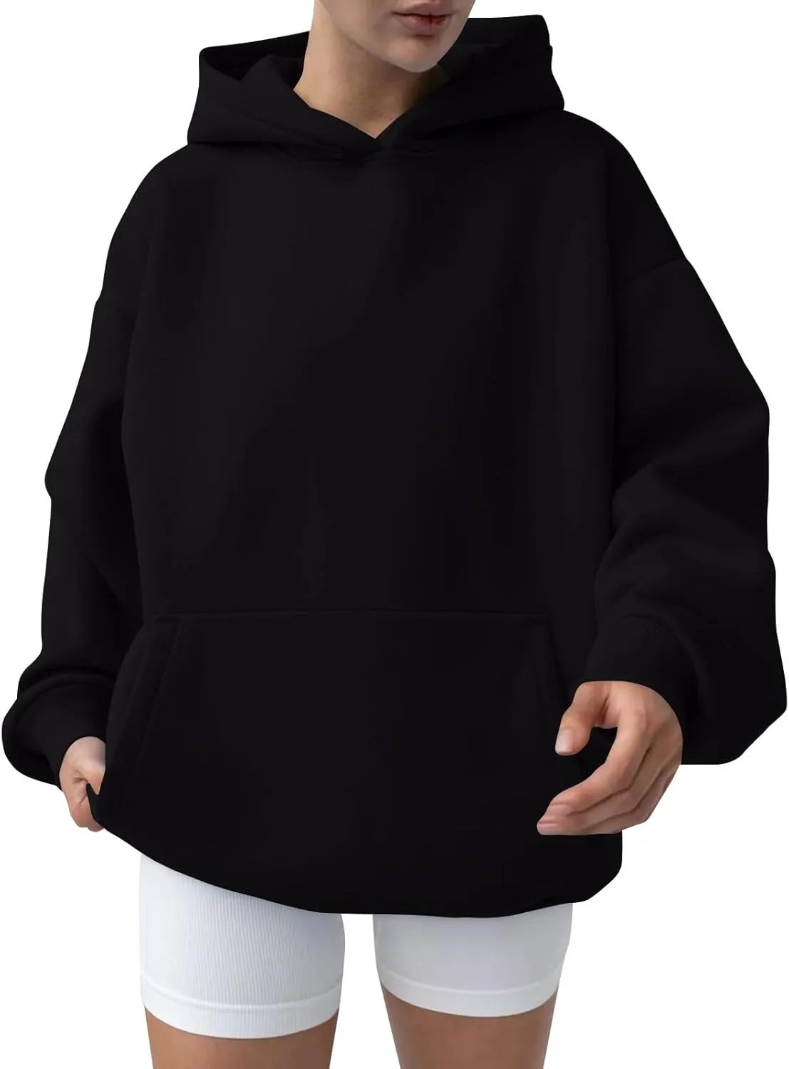 Womens Oversized Hoodie Fall Fashion 2024 Ribbed Cuffs Crewneck Sweatshirt Drop Shoulder Long Sleeve Tops With Pocket