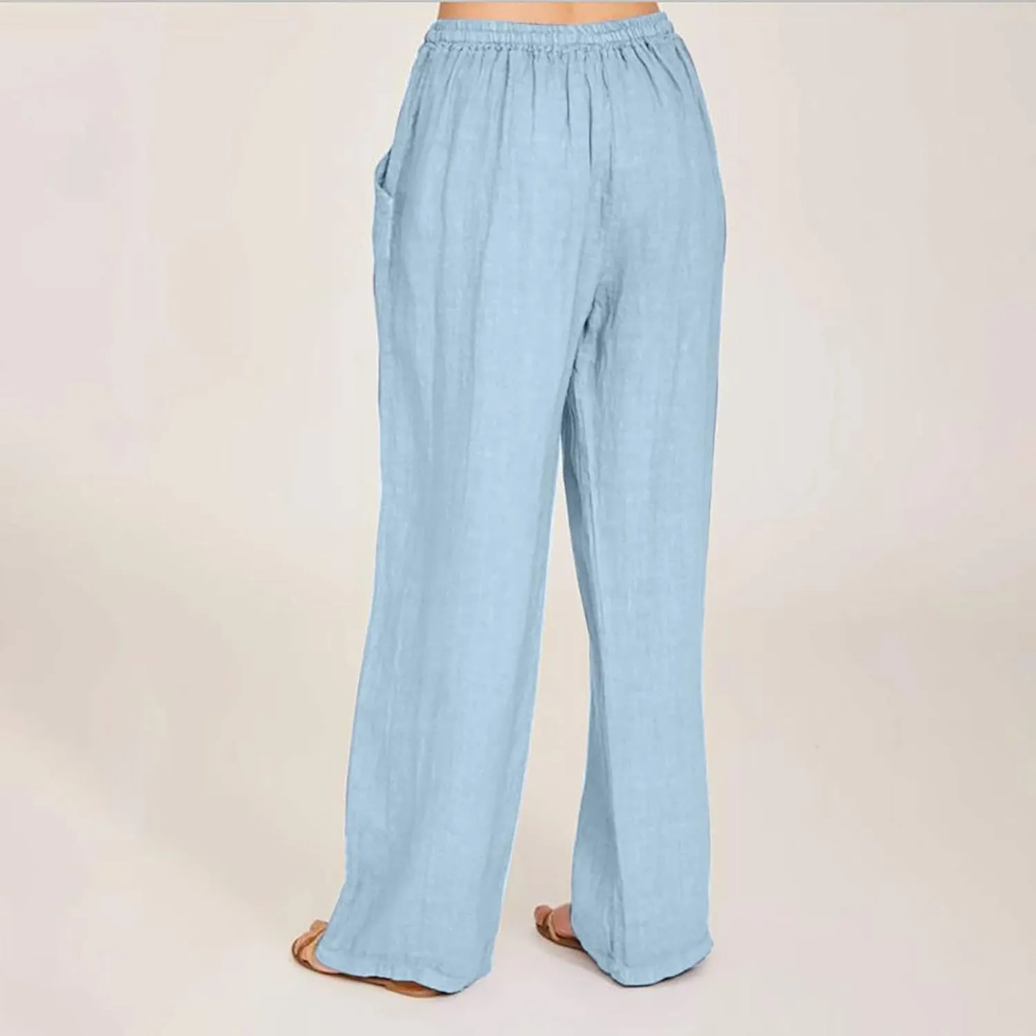 Women's Palazzo Pants Wide Leg Linen Pants Loose Flowy Pants High Waisted Summer Pants Trendy Trousers with Pockets