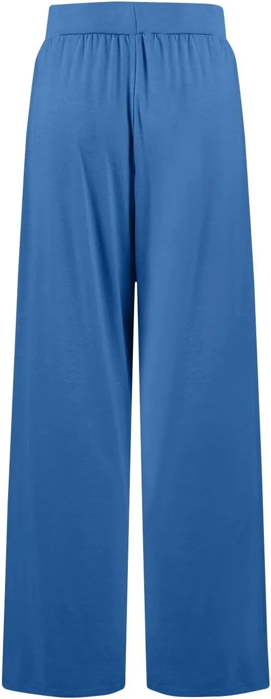 Women's Pants Wide Leg Long High Waisted Lounge Pants Stretchy Pleated Pull On Vacation Trousers with Pockets