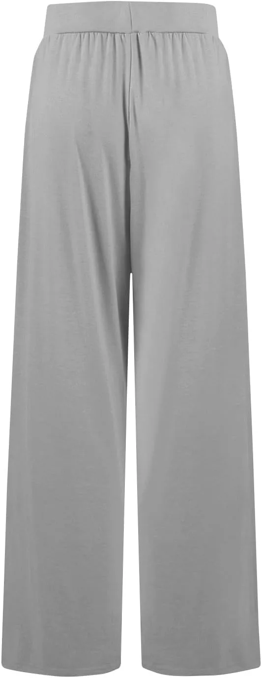 Women's Pants Wide Leg Long High Waisted Lounge Pants Stretchy Pleated Pull On Vacation Trousers with Pockets