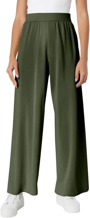 Women's Pants Wide Leg Long High Waisted Lounge Pants Stretchy Pleated Pull On Vacation Trousers with Pockets