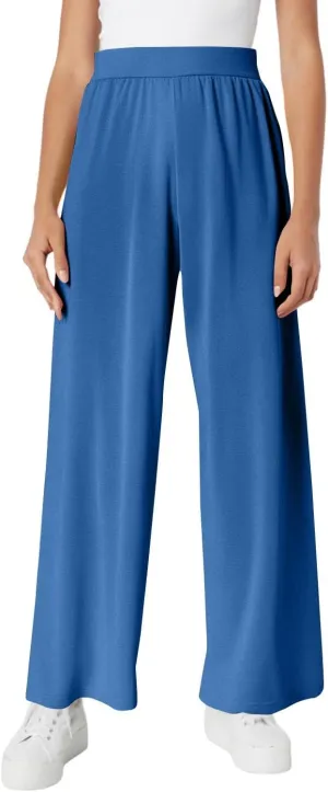 Women's Pants Wide Leg Long High Waisted Lounge Pants Stretchy Pleated Pull On Vacation Trousers with Pockets