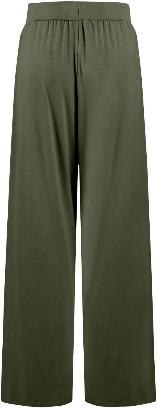 Women's Pants Wide Leg Long High Waisted Lounge Pants Stretchy Pleated Pull On Vacation Trousers with Pockets