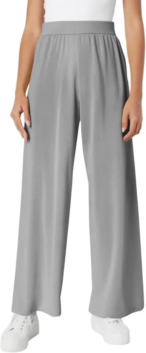 Women's Pants Wide Leg Long High Waisted Lounge Pants Stretchy Pleated Pull On Vacation Trousers with Pockets