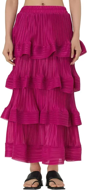 Women's Pleated High Waist Multilayer Ruffle Midi Skirts Fairy A-line Midi Skirts