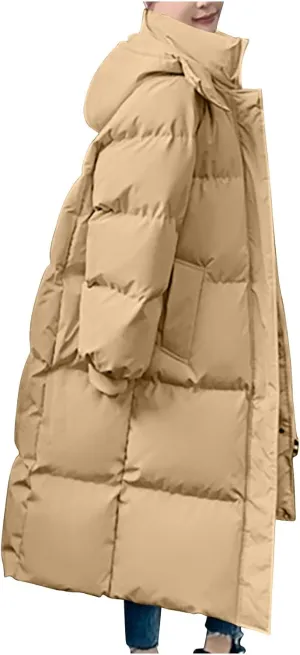 Women's Plus Size Puffer Jackets Winter Warm Long Thicken Parka Jacket Oversized Snow Quilted Outerwear Trench Coats