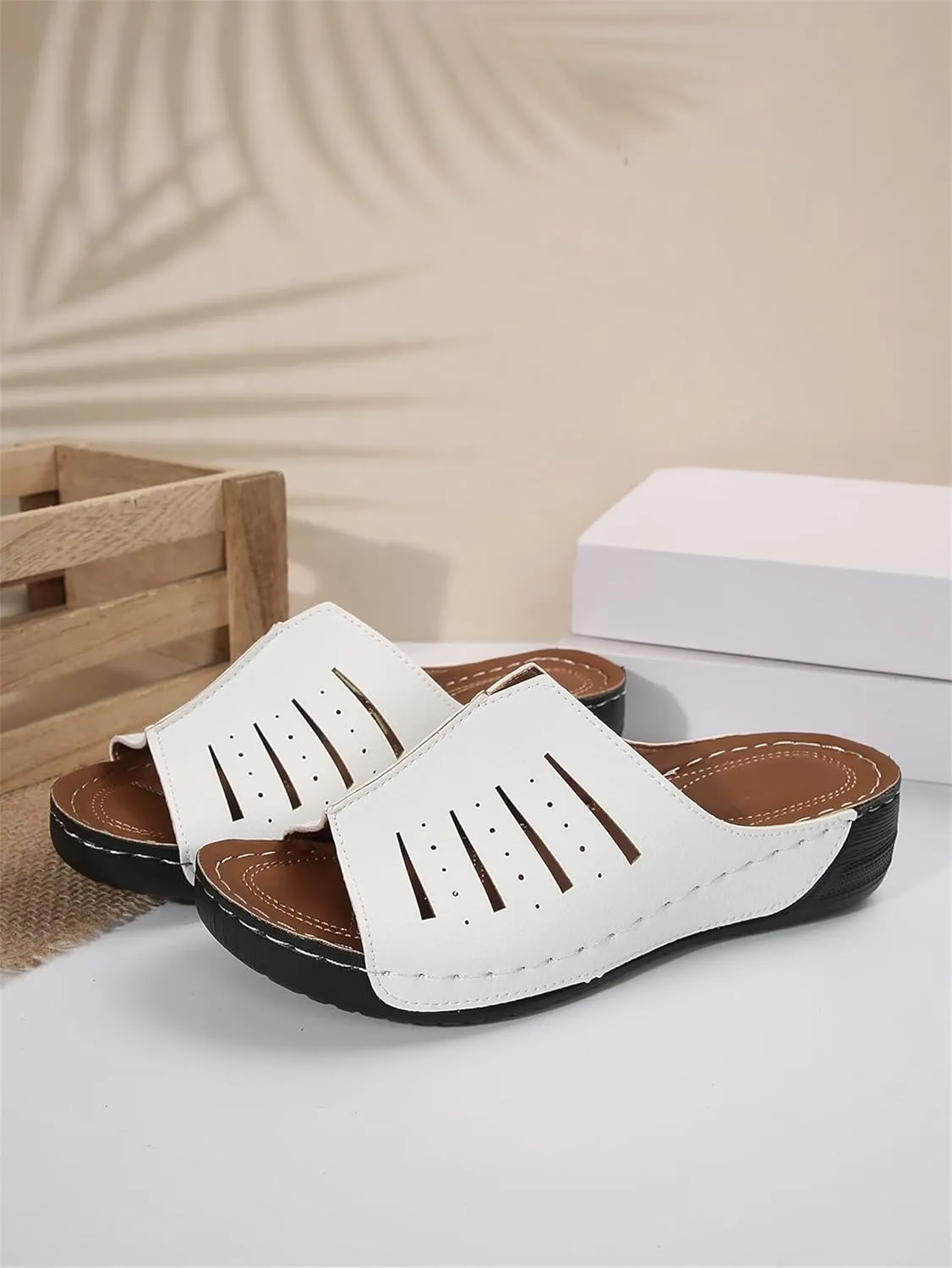 Womens Recovery Sandals with Comfortable Plantar Fasciitis Support Open Toe Hollow Out Breathable Slides Summer Casual Walking Shoes