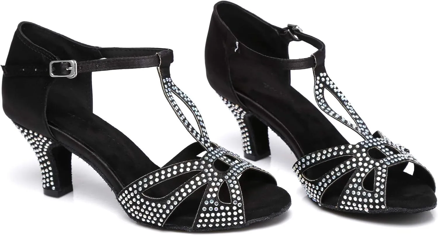 Women's Rhinestone Ballroom Dance Shoes Latin Salsa Performance Wedding Party 1920s Dance Shoes