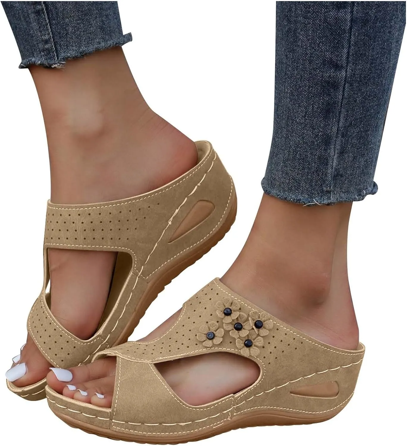Womens Sandals Comfortable Dressy WedgeSandals for Women Open Toe BeachShoes Flower Serpentine Orthopedic Sandals