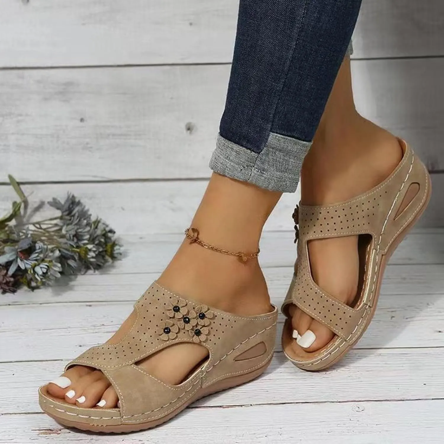 Womens Sandals Comfortable Dressy WedgeSandals for Women Open Toe BeachShoes Flower Serpentine Orthopedic Sandals