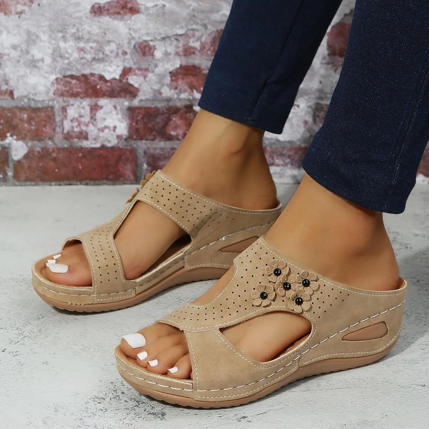 Womens Sandals Comfortable Dressy WedgeSandals for Women Open Toe BeachShoes Flower Serpentine Orthopedic Sandals