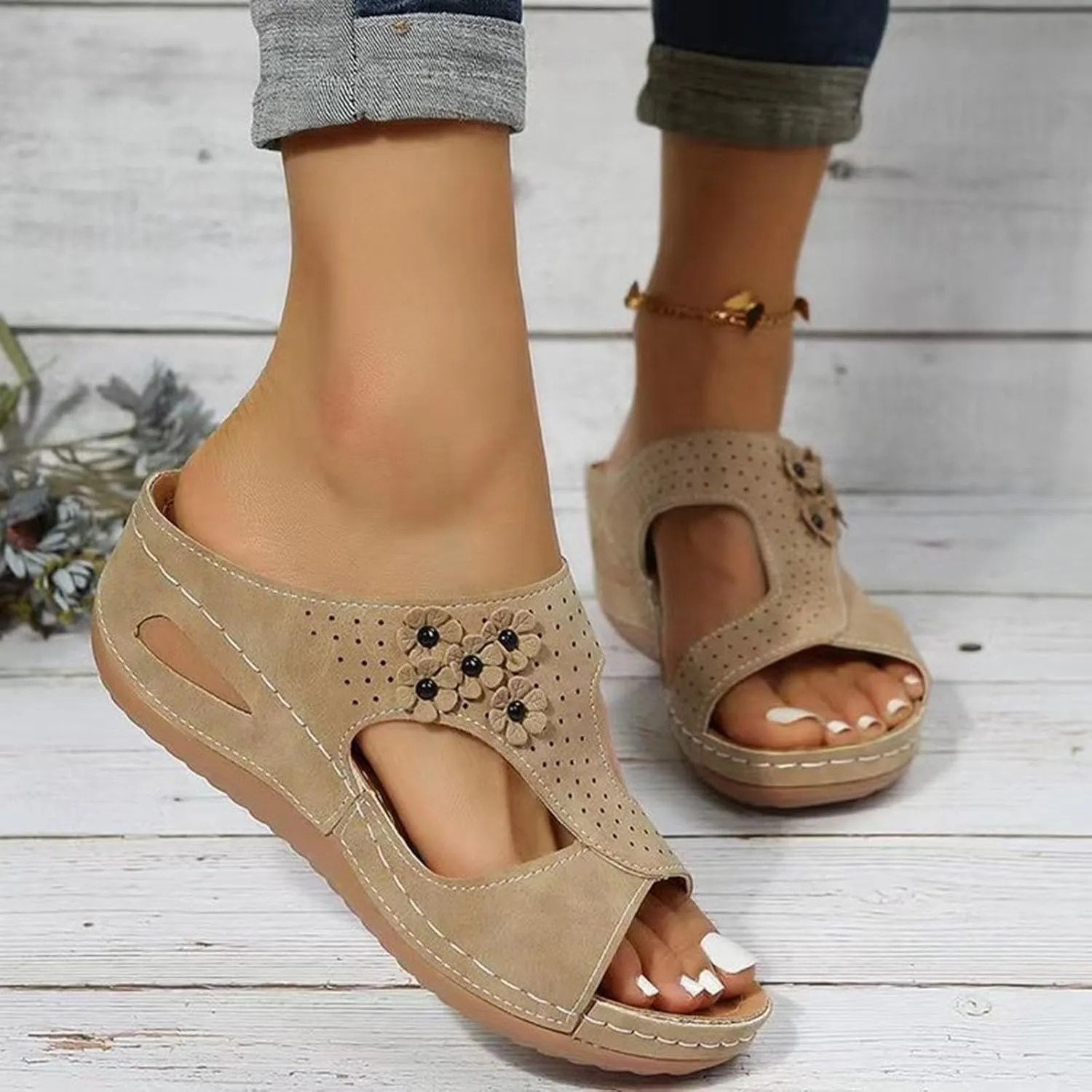 Womens Sandals Comfortable Dressy WedgeSandals for Women Open Toe BeachShoes Flower Serpentine Orthopedic Sandals