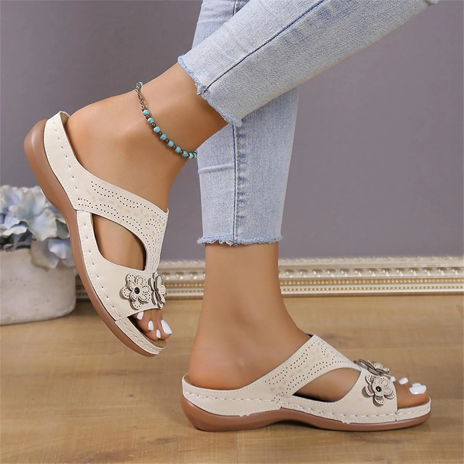 Womens Sandals Comfortable Support Walking Flip Flops Orthopedic Slippers Dressy Summer Orthotic Slides Beach Shoes 2024