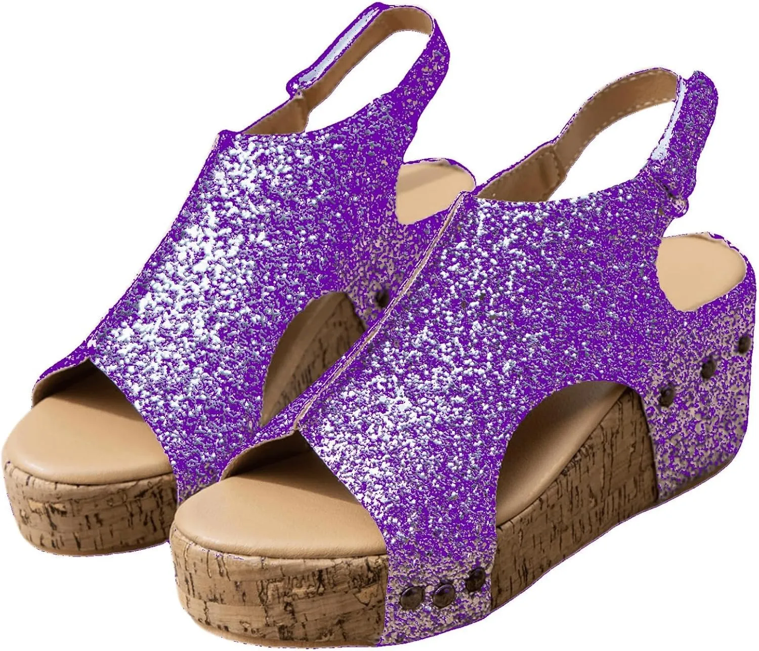 Women's Sandals Comfortable Walking Wedge Sandals Dressy Summer Open Toe Slip on Casual Sparkly Glitter Platform Dress Shoes