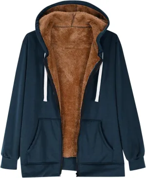 Womens Sherpa Lined Hoodie Soft Fleece Lined Zip Up Jacket Thick Warm Hooded Sweatshirt Fall Outfits Winter Clothes