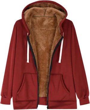 Womens Sherpa Lined Hoodie Soft Fleece Lined Zip Up Jacket Thick Warm Hooded Sweatshirt Fall Outfits Winter Clothes