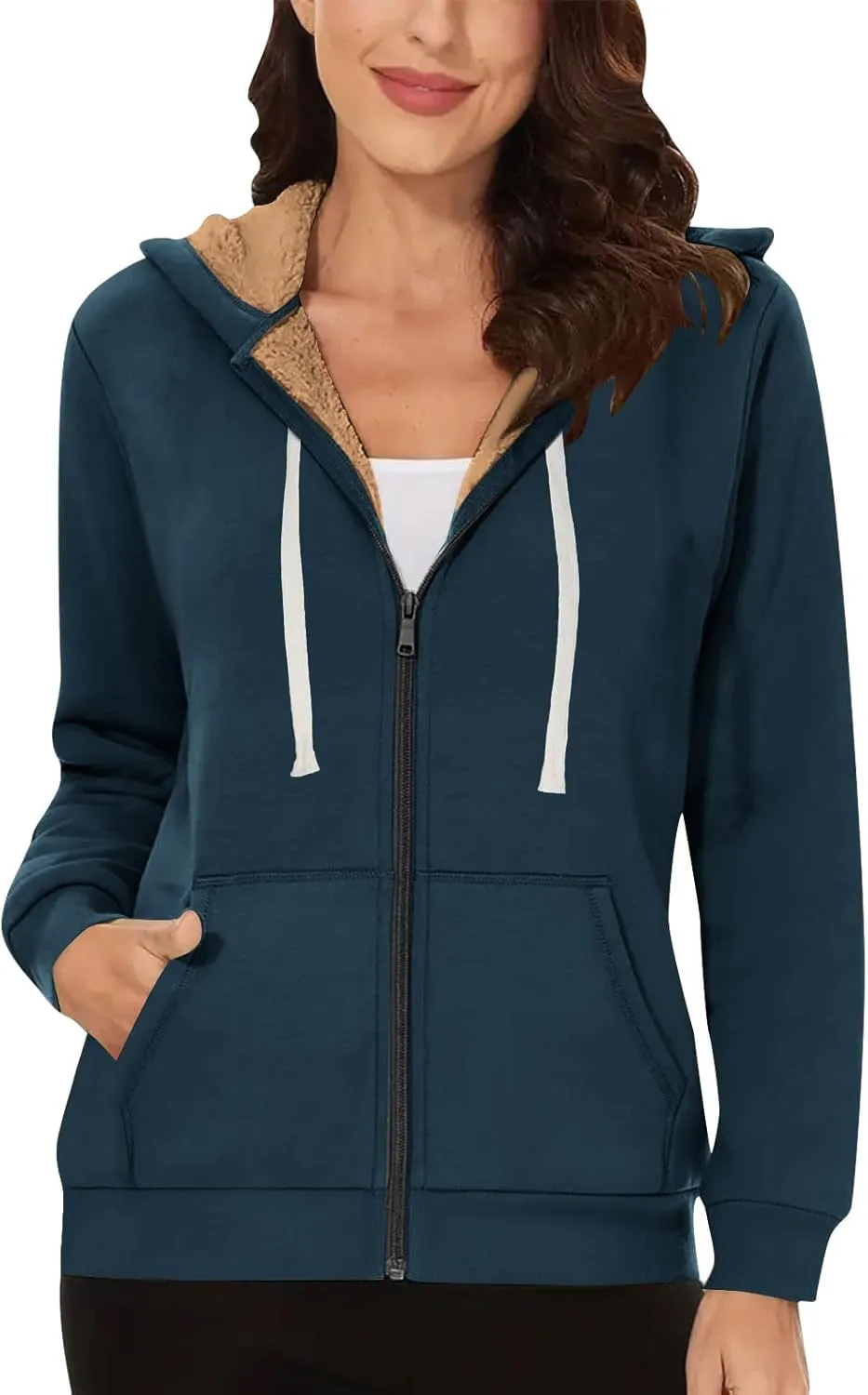 Womens Sherpa Lined Hoodie Soft Fleece Lined Zip Up Jacket Thick Warm Hooded Sweatshirt Fall Outfits Winter Clothes