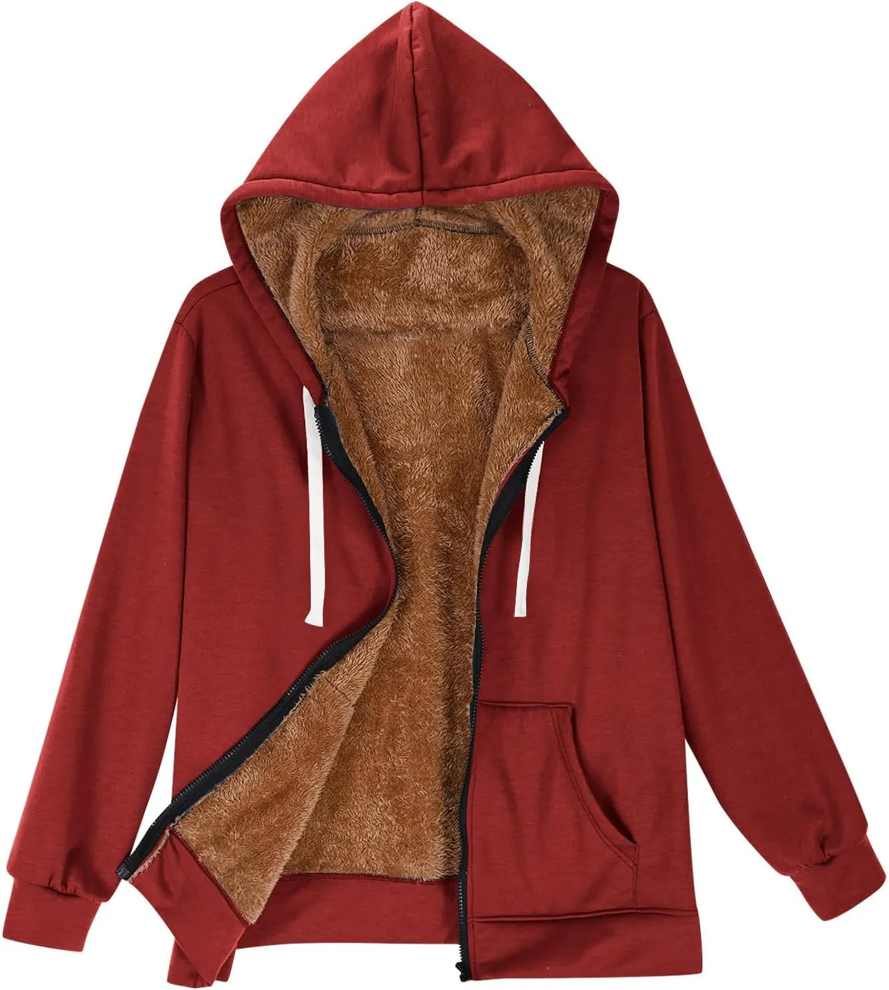 Womens Sherpa Lined Hoodie Soft Fleece Lined Zip Up Jacket Thick Warm Hooded Sweatshirt Fall Outfits Winter Clothes