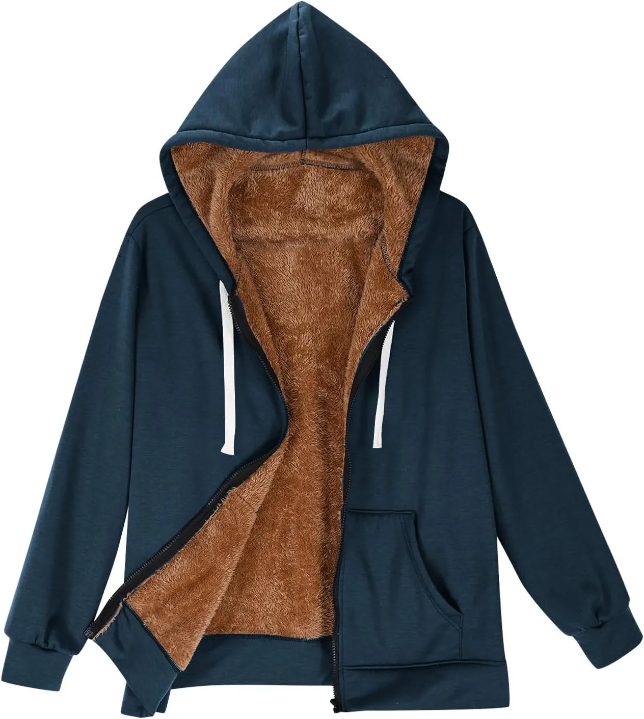 Womens Sherpa Lined Hoodie Soft Fleece Lined Zip Up Jacket Thick Warm Hooded Sweatshirt Fall Outfits Winter Clothes