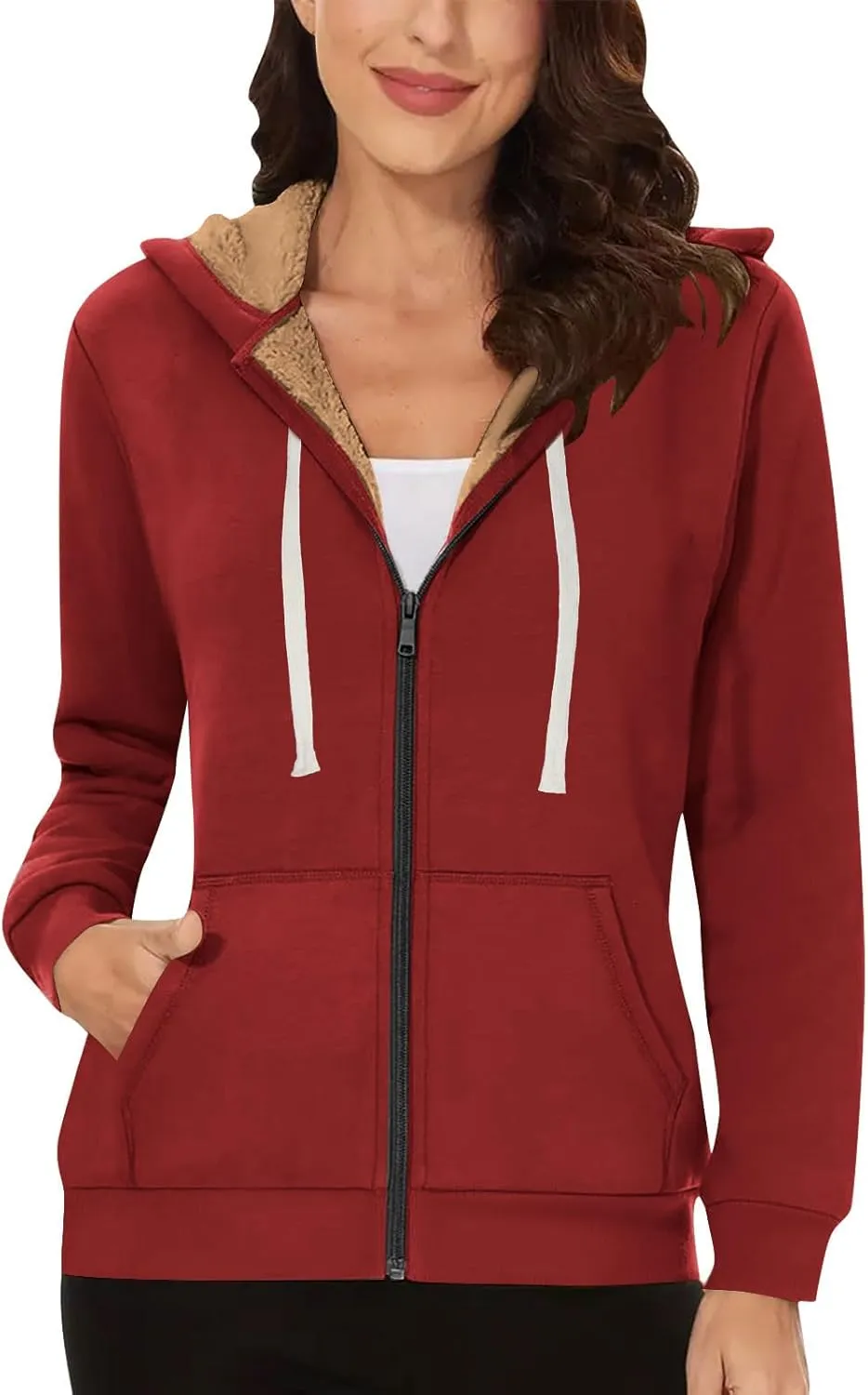 Womens Sherpa Lined Hoodie Soft Fleece Lined Zip Up Jacket Thick Warm Hooded Sweatshirt Fall Outfits Winter Clothes