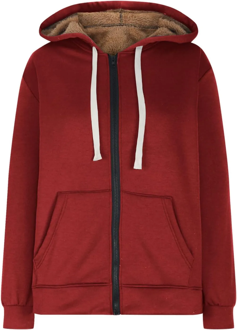 Womens Sherpa Lined Hoodie Soft Fleece Lined Zip Up Jacket Thick Warm Hooded Sweatshirt Fall Outfits Winter Clothes