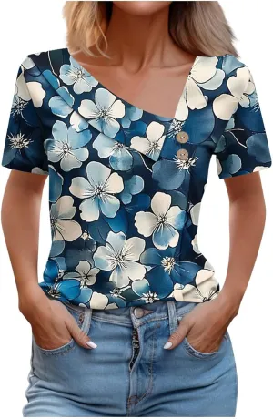 Women's Short Sleeve Casual Trendy Tshirt Boho Floral Graphic Print Tops Blouse Loose Fit Summer Tee Shirts