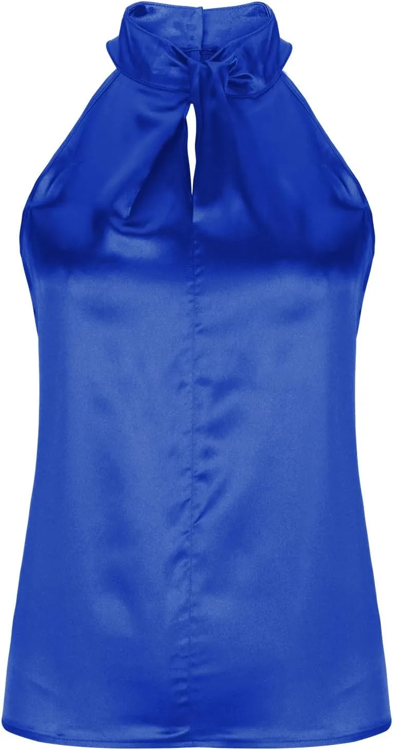 Women's Silk Satin Tank Sexy Elegant Halterneck T Shirts Fashion Sleeveless Shirts Tops Casual Summer Dressy Blouse