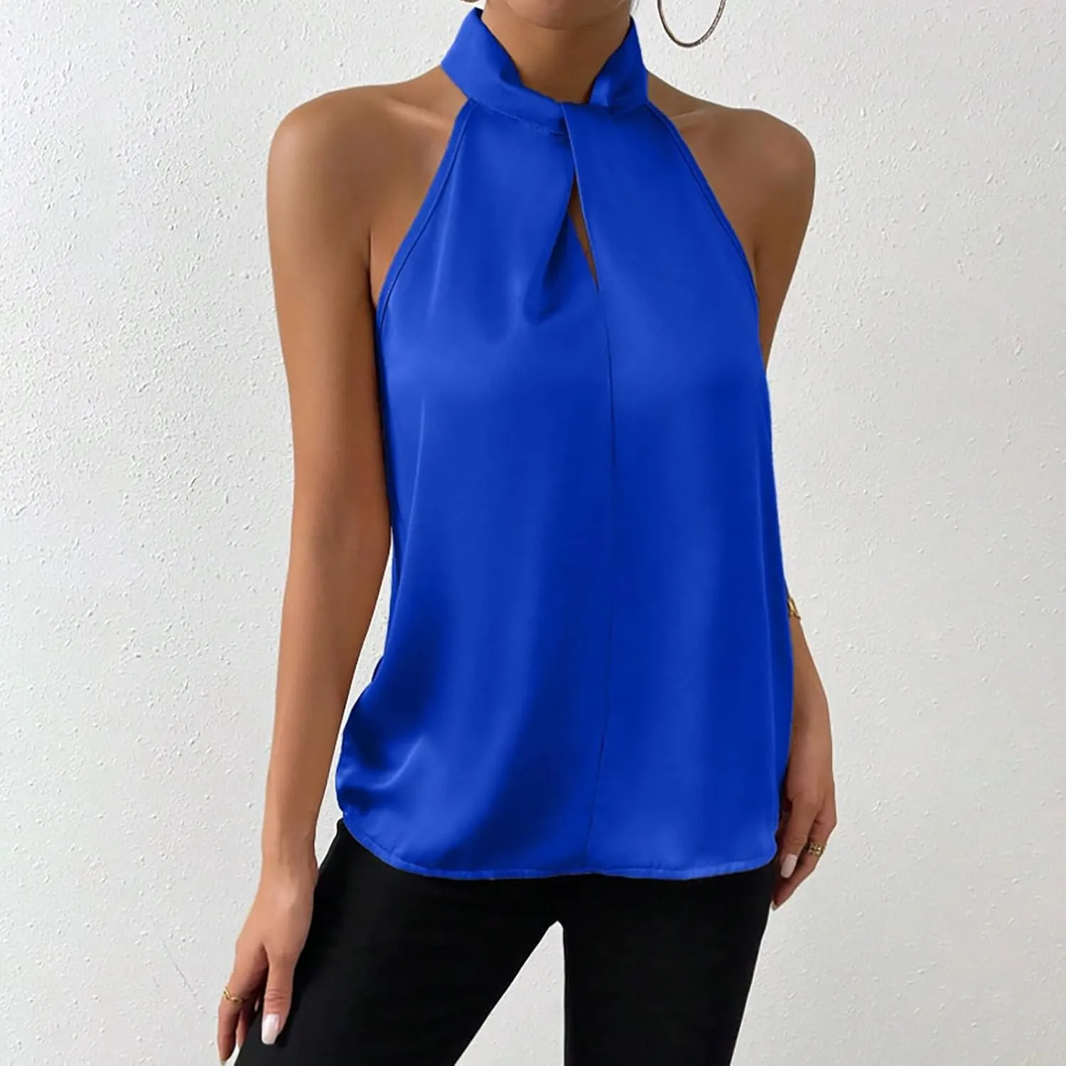 Women's Silk Satin Tank Sexy Elegant Halterneck T Shirts Fashion Sleeveless Shirts Tops Casual Summer Dressy Blouse