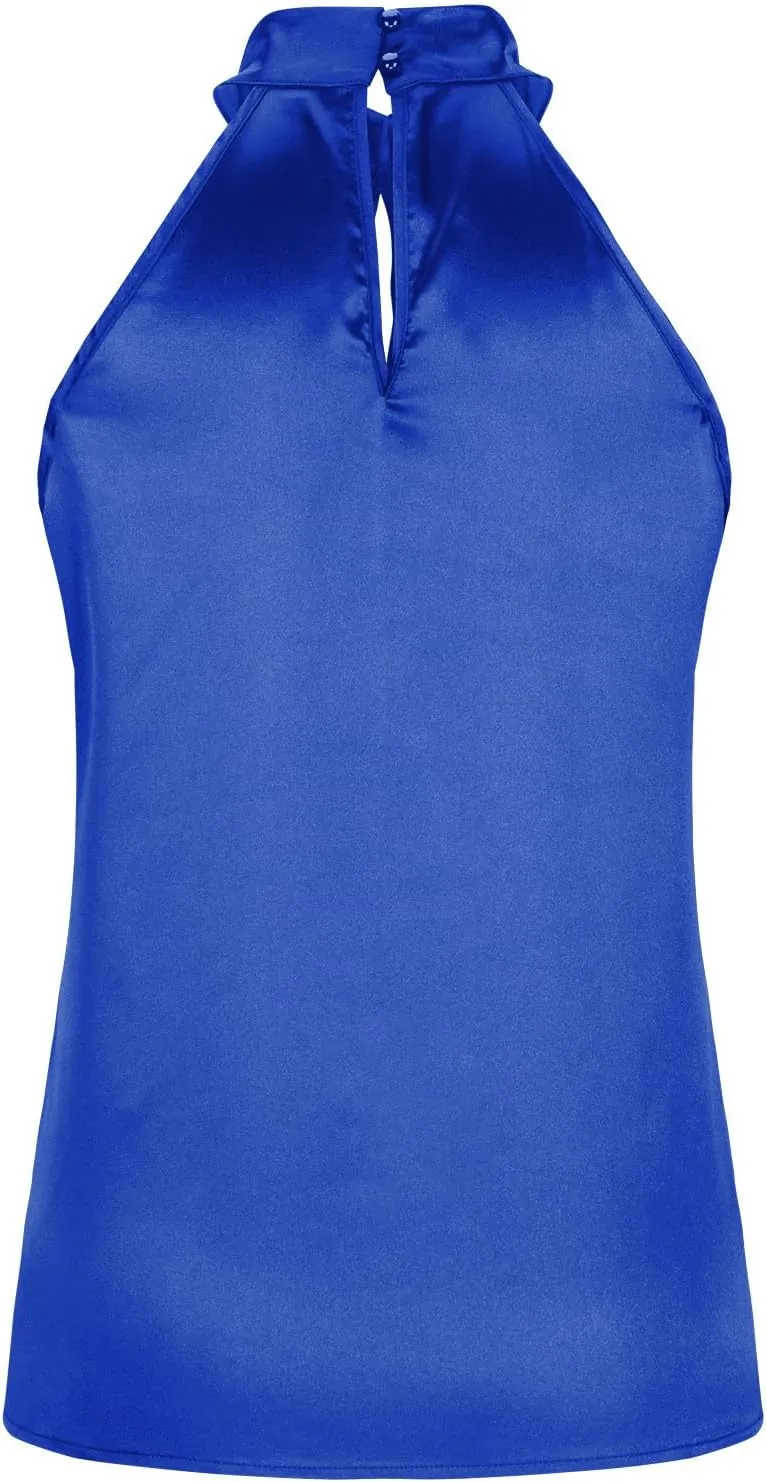 Women's Silk Satin Tank Sexy Elegant Halterneck T Shirts Fashion Sleeveless Shirts Tops Casual Summer Dressy Blouse