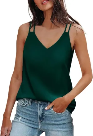 Womens Silk Satin Tank Tops V Neck Casual Cami Sleeveless Camisole Blouses Dressy Casual Summer Basic Tank Shirt