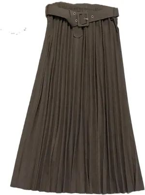 Womens Skirt High-Waisted Pleated Skirt Multicolor Long Commute A- Line Office Lady Midi Skirt