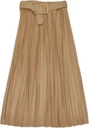 Womens Skirt High-Waisted Pleated Skirt Multicolor Long Commute A- Line Office Lady Midi Skirt