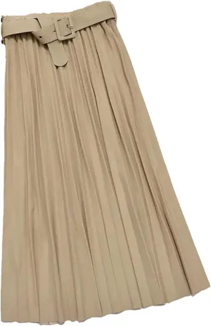 Womens Skirt High-Waisted Pleated Skirt Multicolor Long Commute A- Line Office Lady Midi Skirt