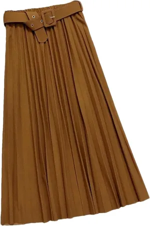 Womens Skirt High-Waisted Pleated Skirt Multicolor Long Commute A- Line Office Lady Midi Skirt