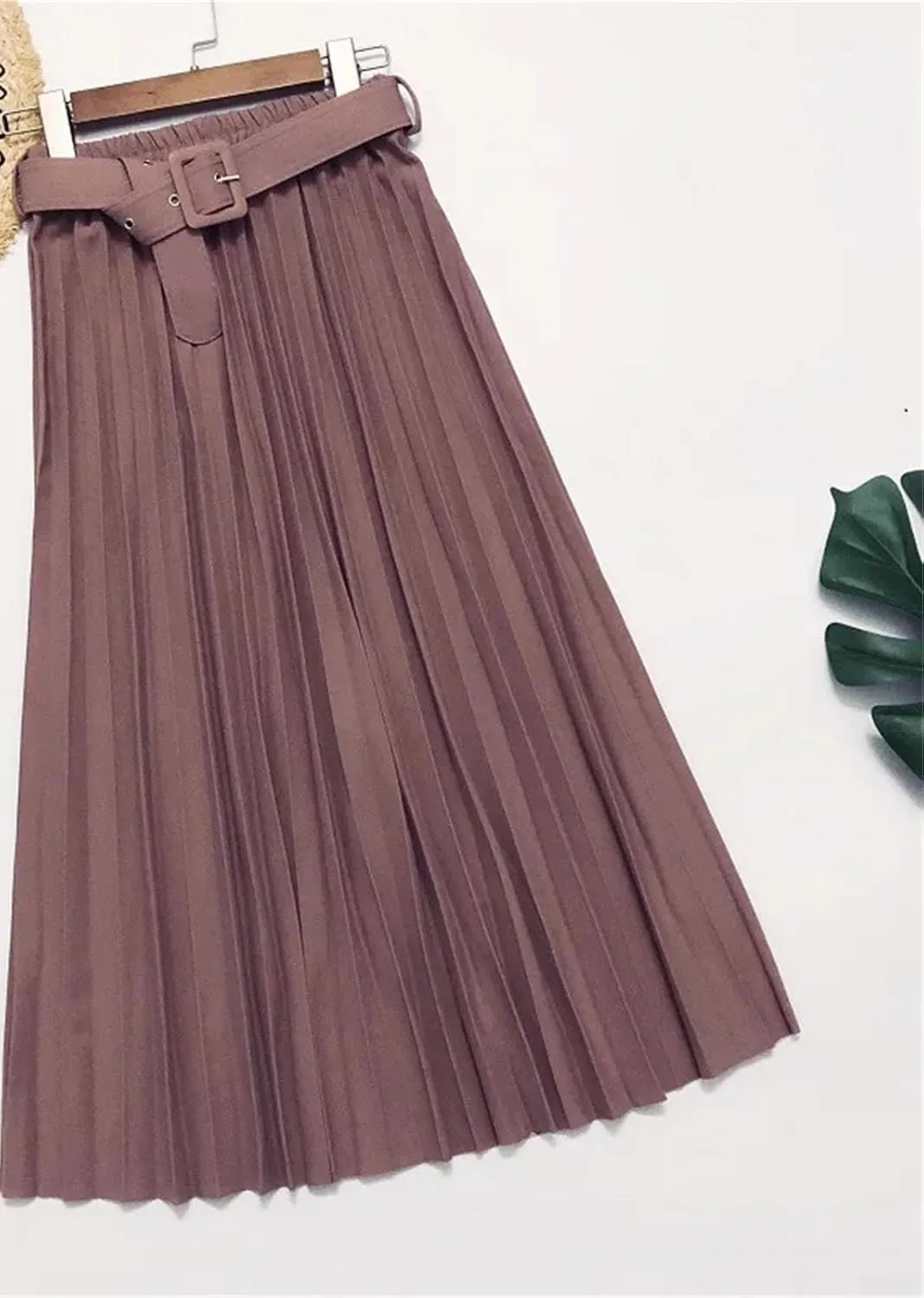Womens Skirt High-Waisted Pleated Skirt Multicolor Long Commute A- Line Office Lady Midi Skirt