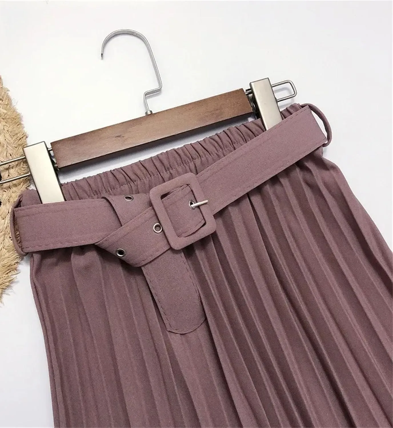 Womens Skirt High-Waisted Pleated Skirt Multicolor Long Commute A- Line Office Lady Midi Skirt