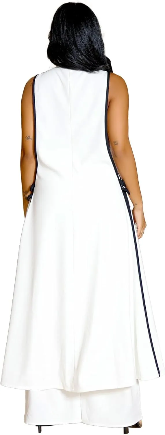 Womens Sleeveless Suit Vest Dress Wide Leg Pants Business Casual Blazer Set Multi Pockets Overalls