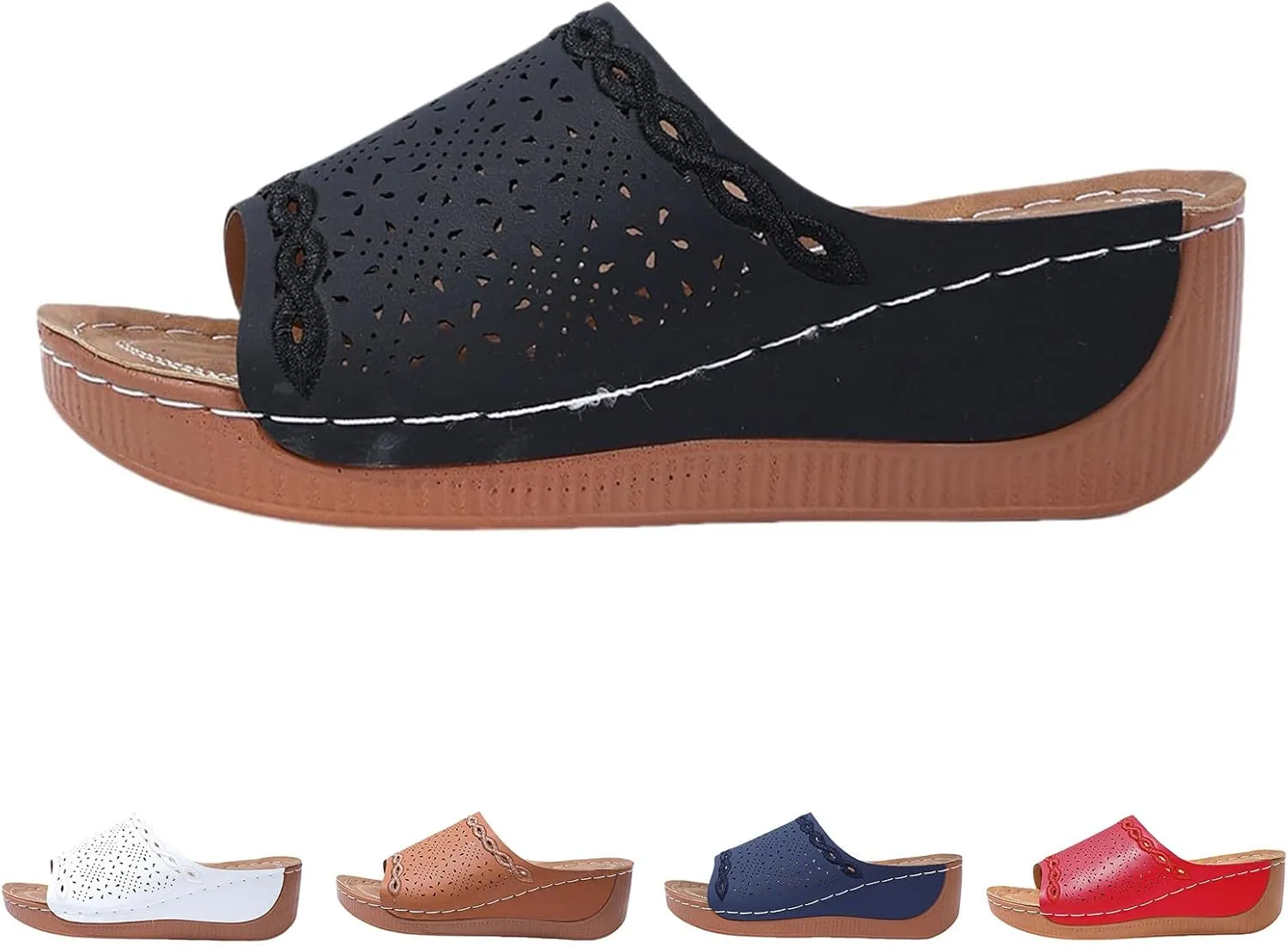 Women's Slides Sandals Orthopedic Slippers Comfortable Wedge Platform Summer Slippers Hollow Open Toe Orthotic Sandals for Women Casual Walking Sandal with Arch Support