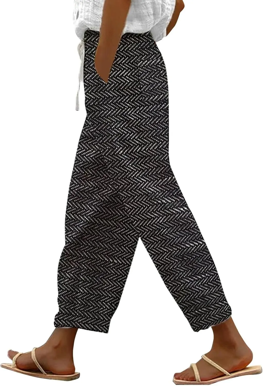 Women's Summer Casual Linen Pants Linen Elastic Seven Pants Beach Casual Pants Linen Petite Linen Pants for Women