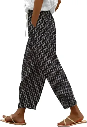 Women's Summer Casual Linen Pants Linen Elastic Seven Pants Beach Casual Pants Linen Petite Linen Pants for Women