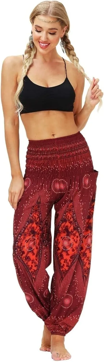 Women's Summer Pants Long Harem Pants, Bohemian Beach Casual Pants Loose Fit Jogging Pants Soft Women's Pants