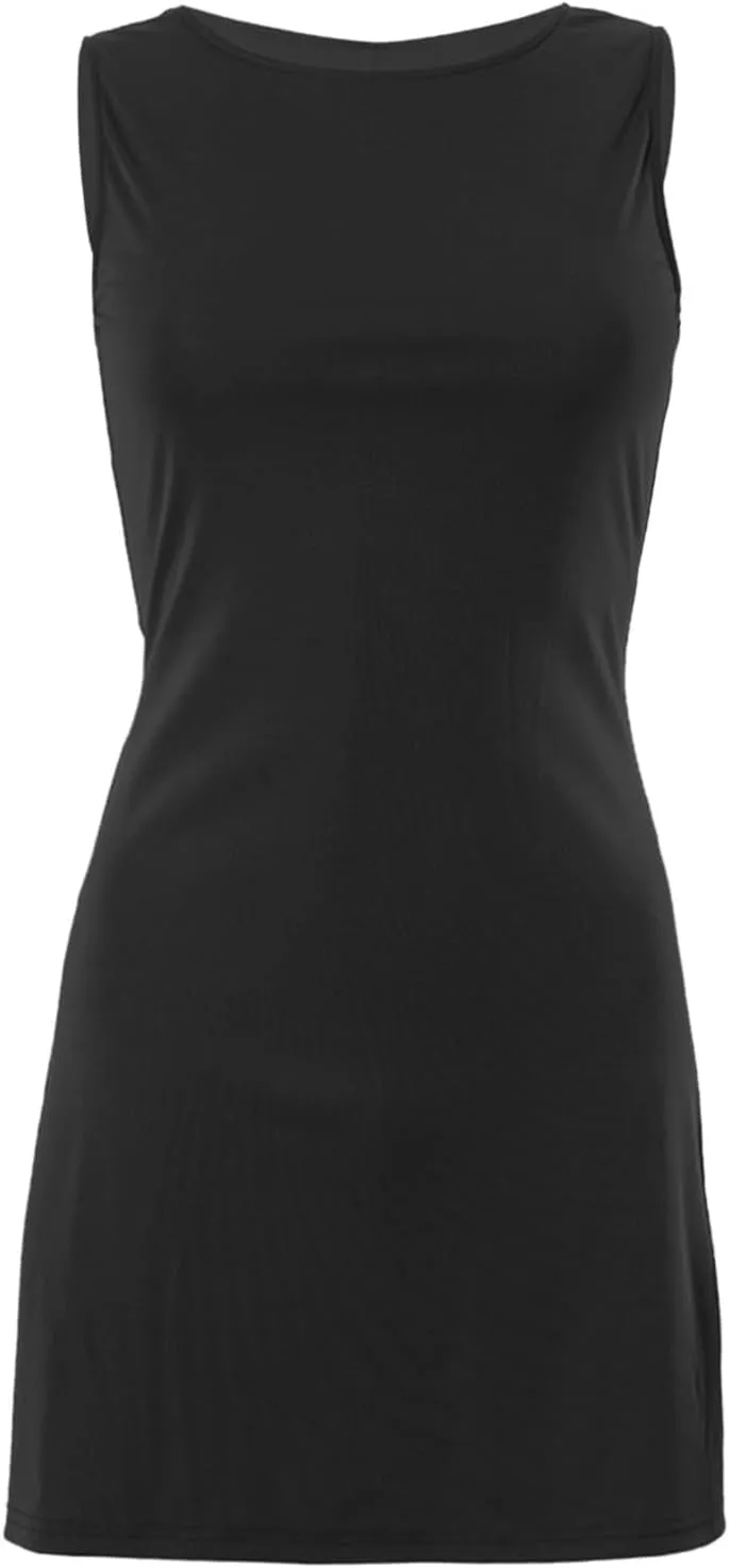 Women's Summer Sleeveless Dresses Boat Neck 2025 Trendy Mini Dress Slim Fit Party Club Bodycon Dresses