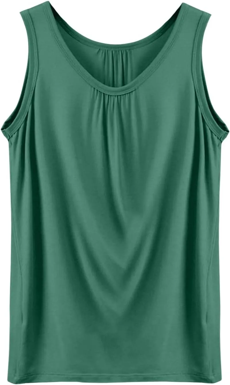 Women's Summer Tank Tops Dressy Casual Sleeveless Holiday Shirts Loose Fit Pleated Front Plus Size Tunic Blouses