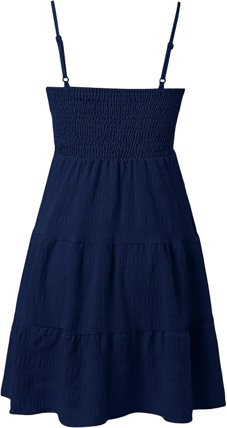 Women's Sundress Smock Cami Mini Dress Sleeveless Swing A Line Short Dresses Ruffle Casual Cute Summer Dresses