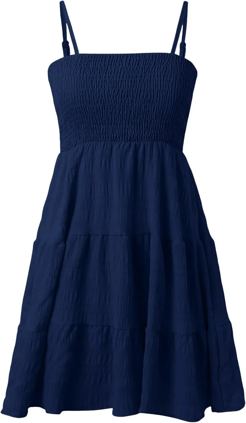 Women's Sundress Smock Cami Mini Dress Sleeveless Swing A Line Short Dresses Ruffle Casual Cute Summer Dresses